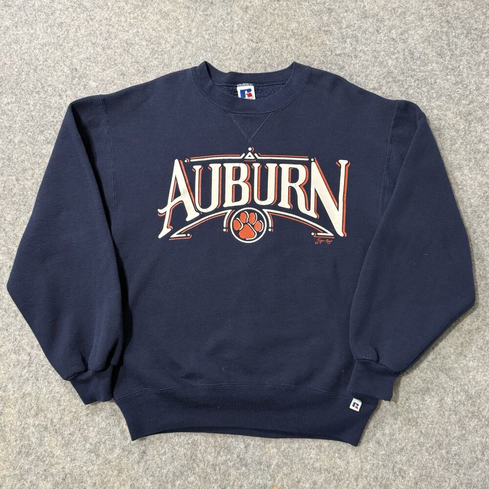 Vintage 90s Auburn Tigers Russell Athletic Sweatshirt Medium USA Tiger Rags NCAA